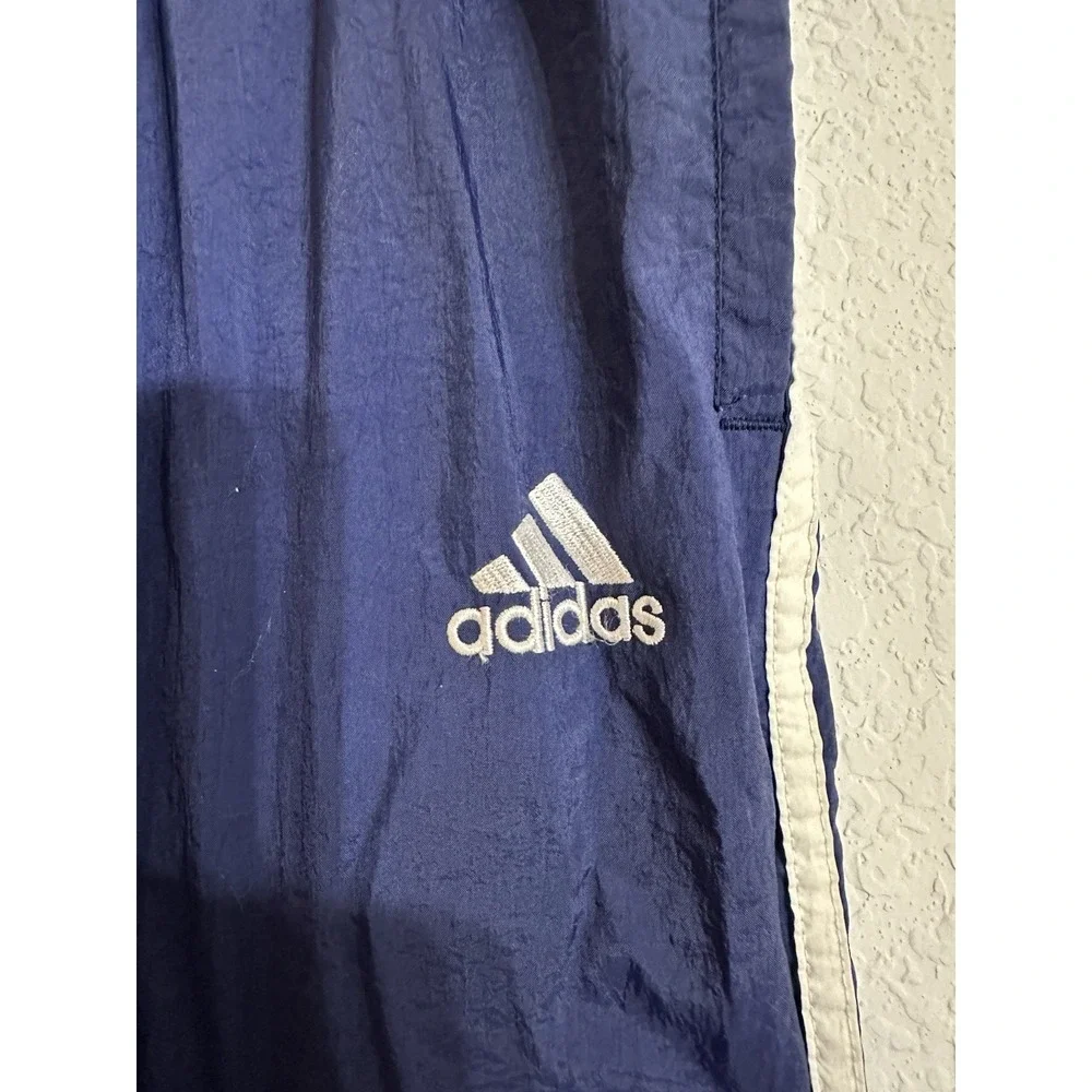 Vtg Y2K Adidas 3 Stripe Track Pants Mens M Baggy Fit Windbreaker Zip Ankle Navy